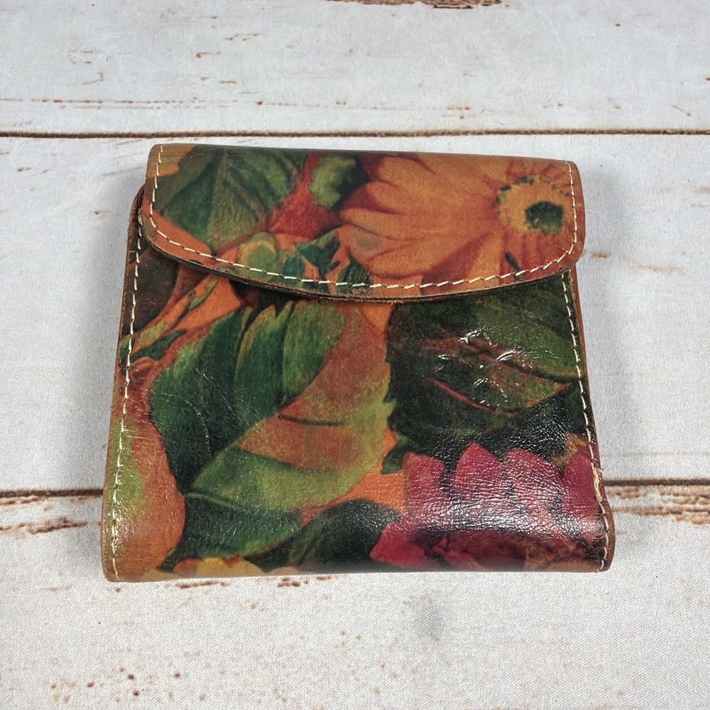 Patricia Nash Reiti Bifold Wallet Italian Leather RFID Sienna Sunset Floral